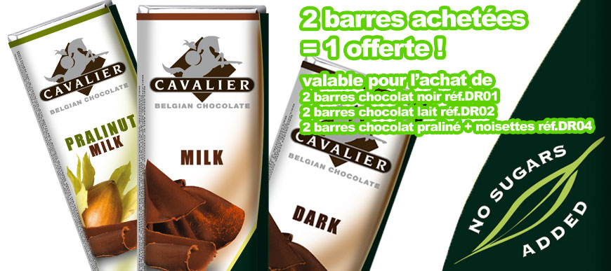 2 barres chocolat achetées = 1 offerte !